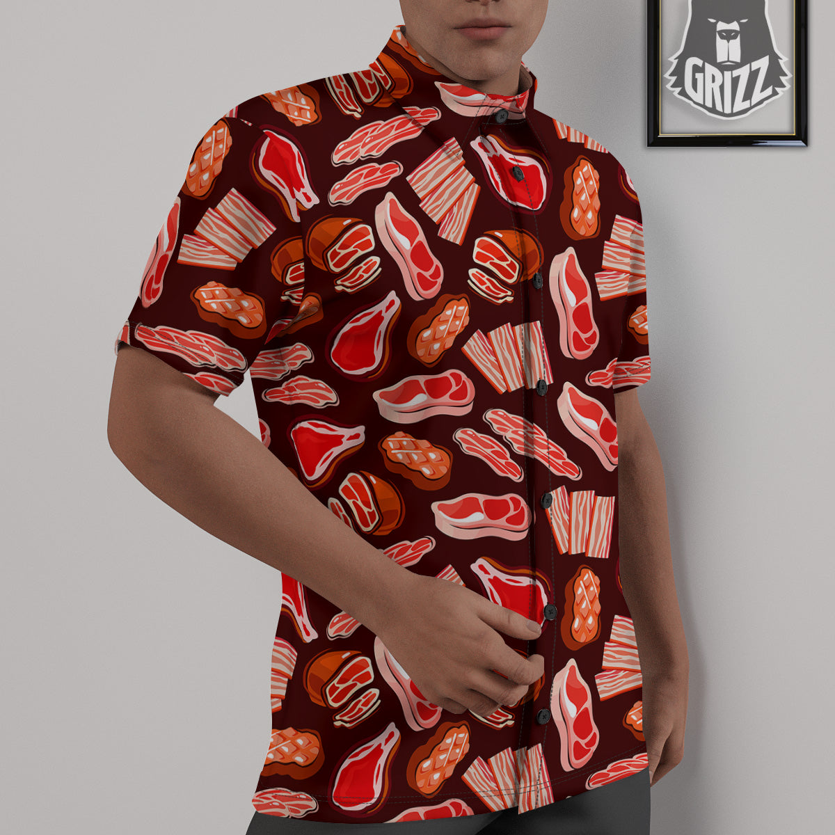 Beef Steaks Print Pattern Untucked Shirts-grizzshop