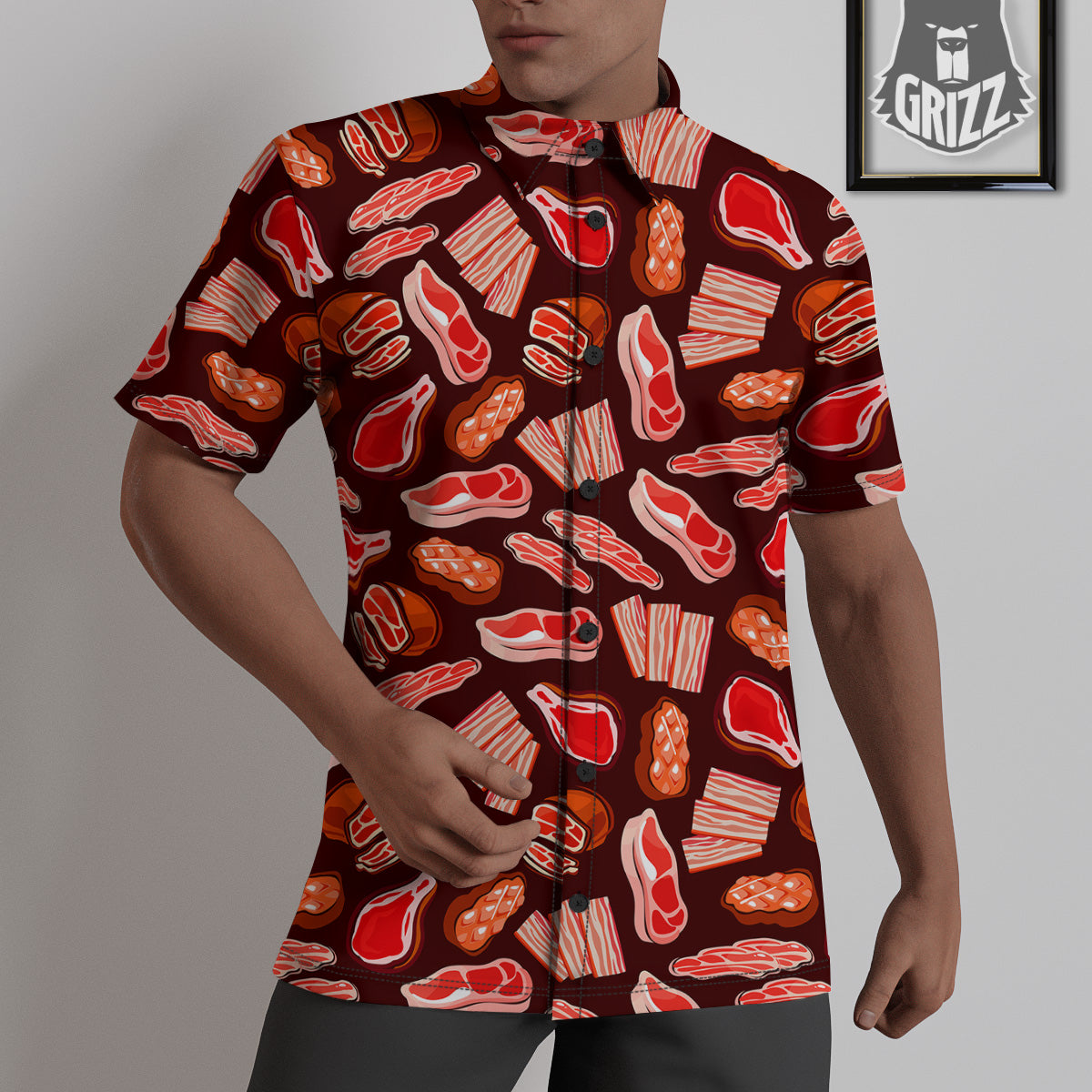 Beef Steaks Print Pattern Untucked Shirts-grizzshop