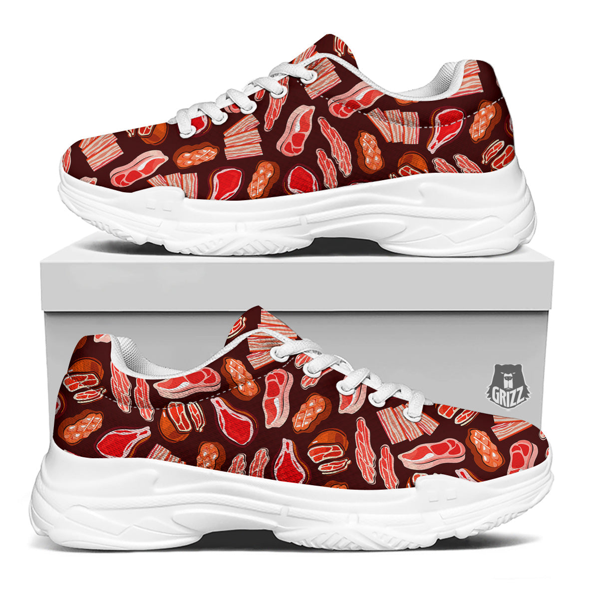 Beef Steaks Print Pattern White Chunky Shoes-grizzshop