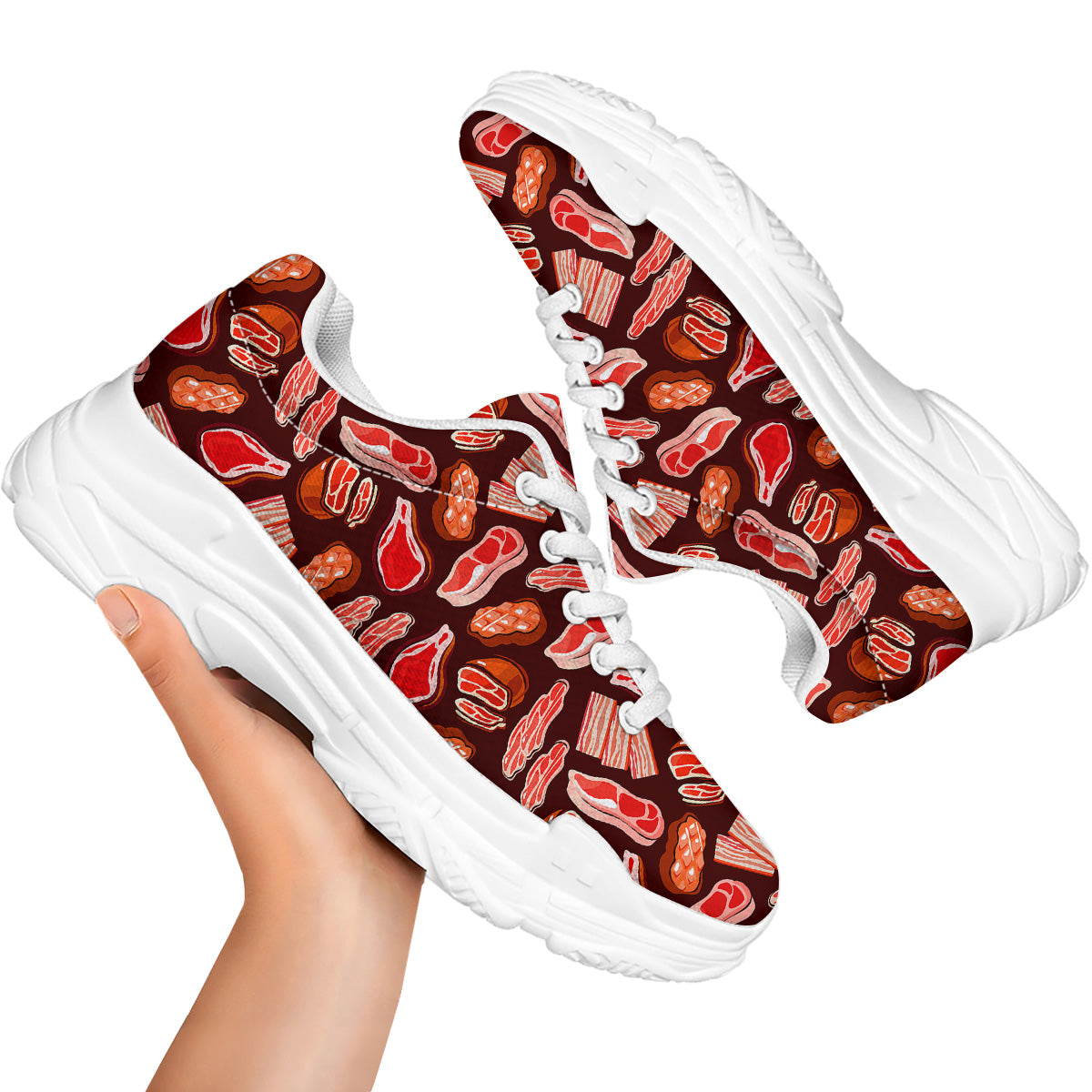 Beef Steaks Print Pattern White Chunky Shoes-grizzshop