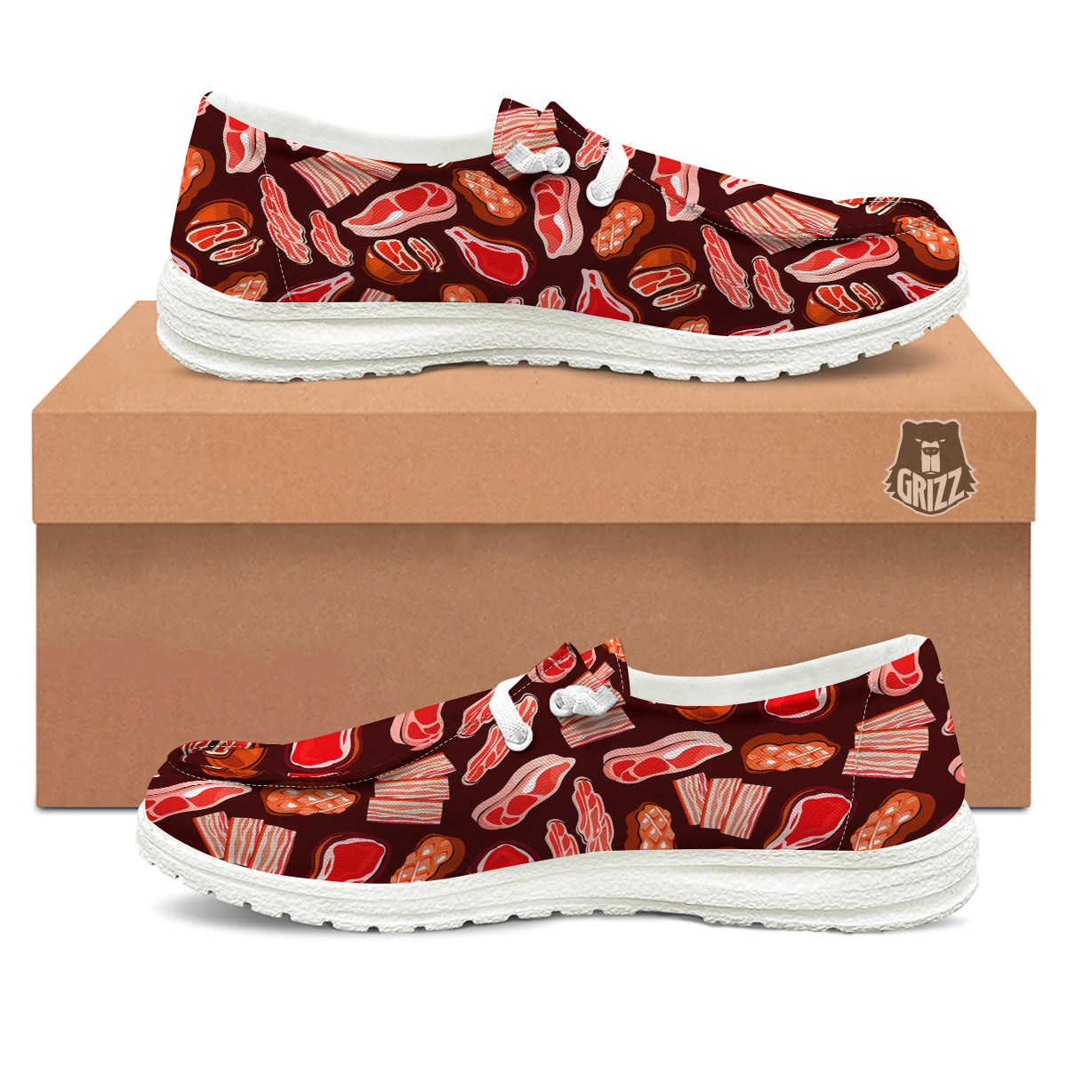 Beef Steaks Print Pattern White Loafers-grizzshop