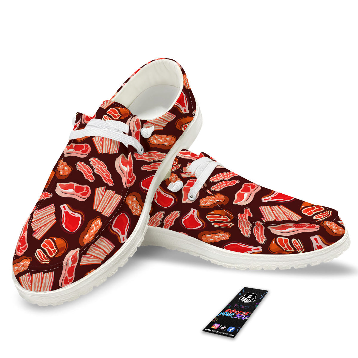 Beef Steaks Print Pattern White Loafers-grizzshop