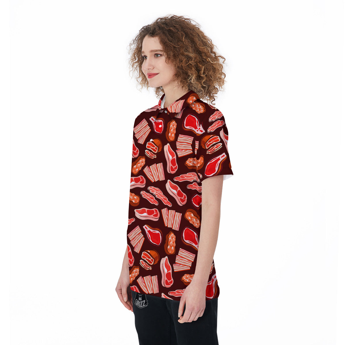 Beef Steaks Print Pattern Women's Golf Shirts-grizzshop