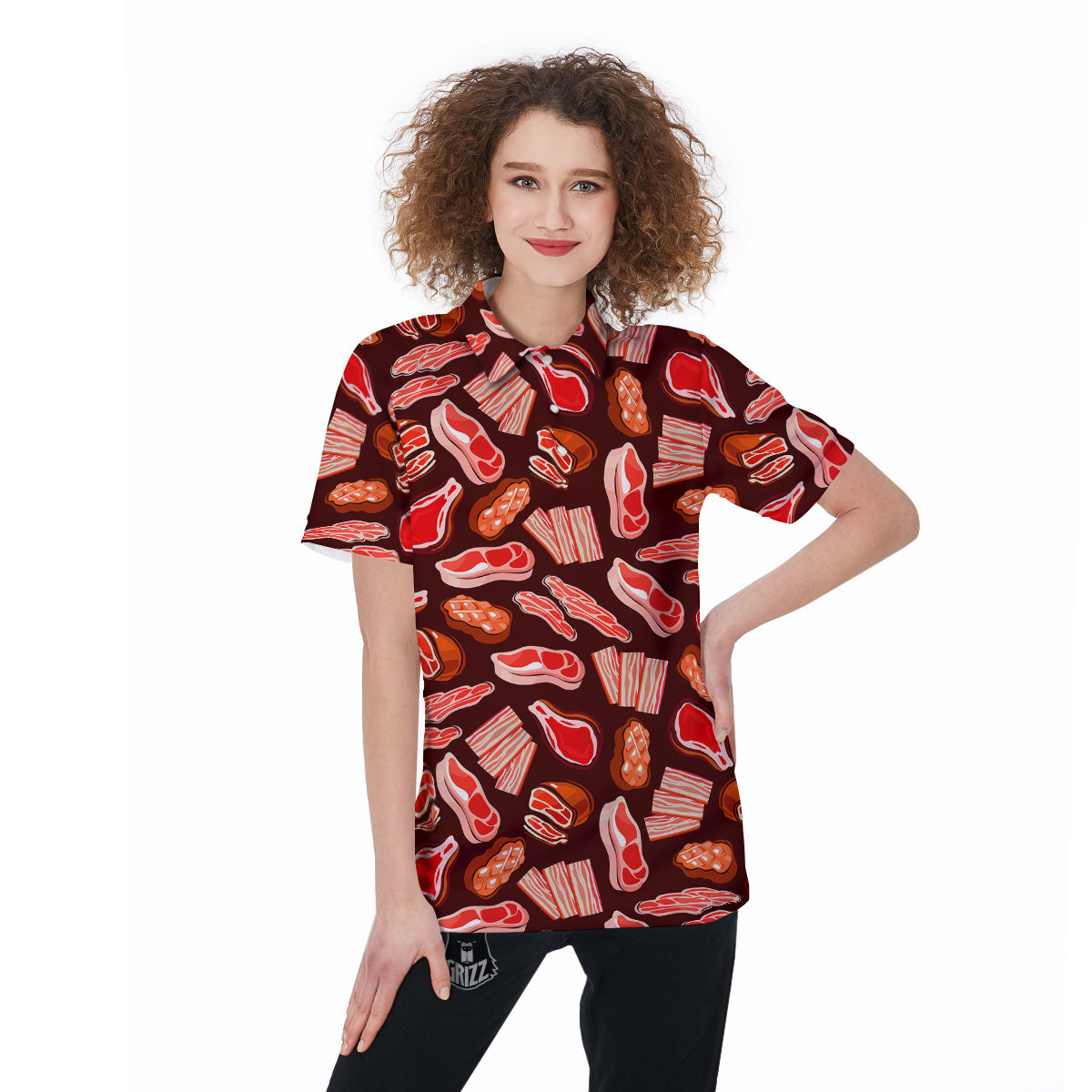 Beef Steaks Print Pattern Women's Golf Shirts-grizzshop