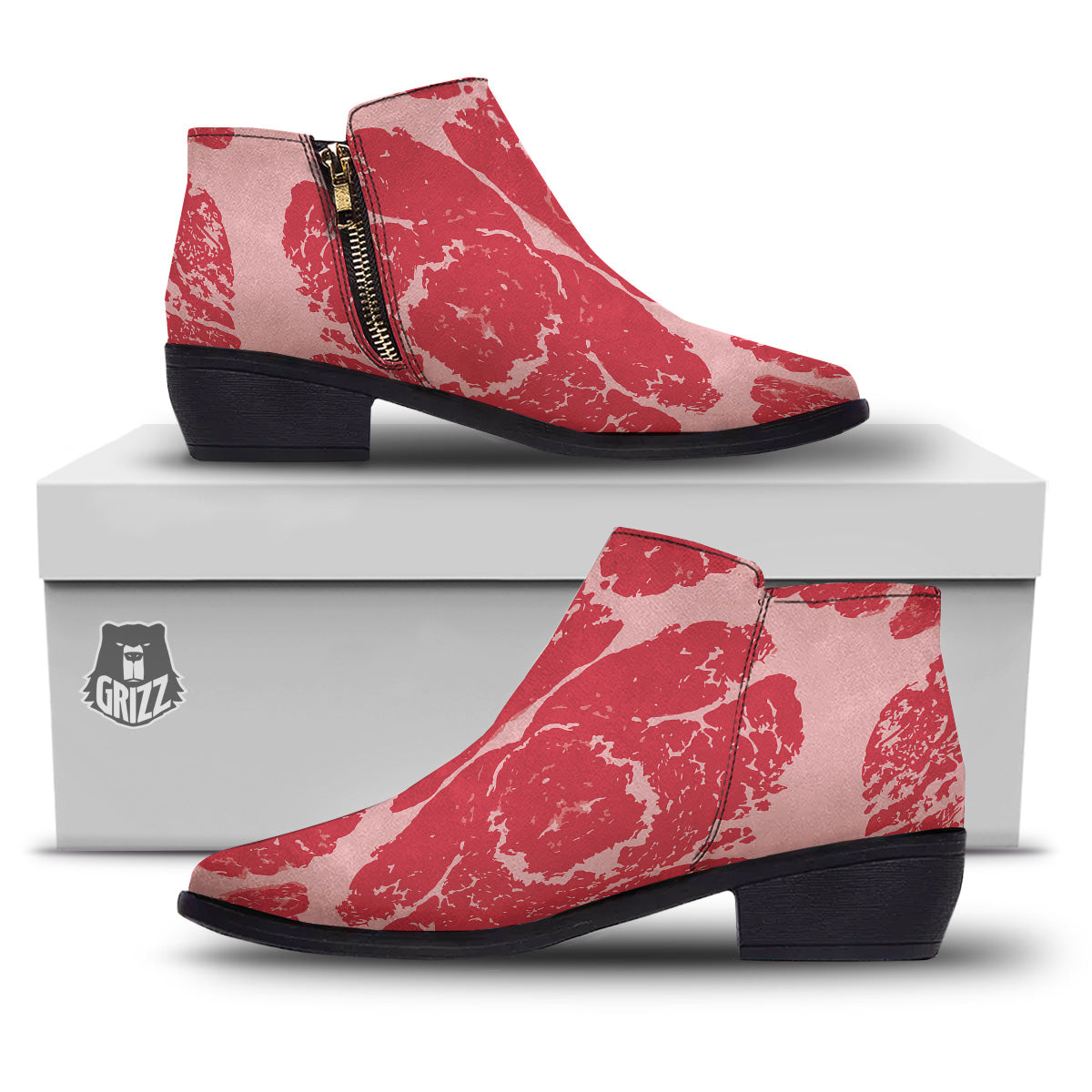 Beef Texture Print Pattern Ankle Boots-grizzshop