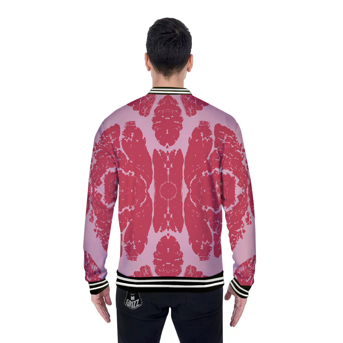Beef Texture Print Pattern Baseball Jacket-grizzshop