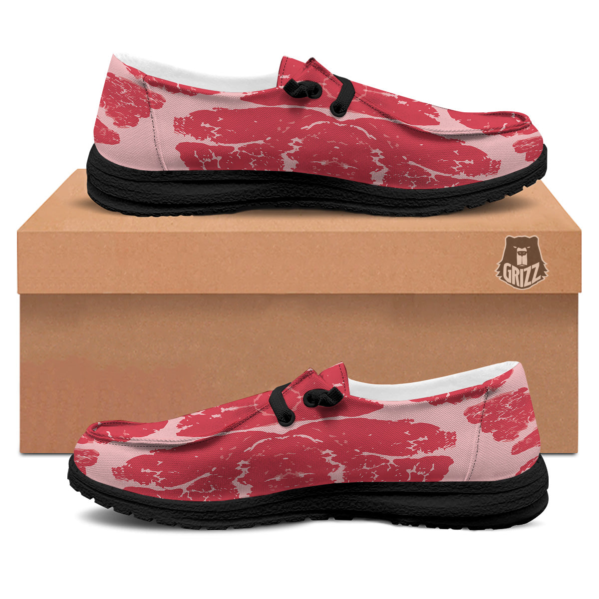 Beef Texture Print Pattern Black Loafers-grizzshop