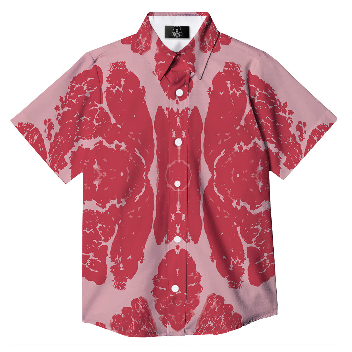 Beef Texture Print Pattern Button Up Shirt-grizzshop