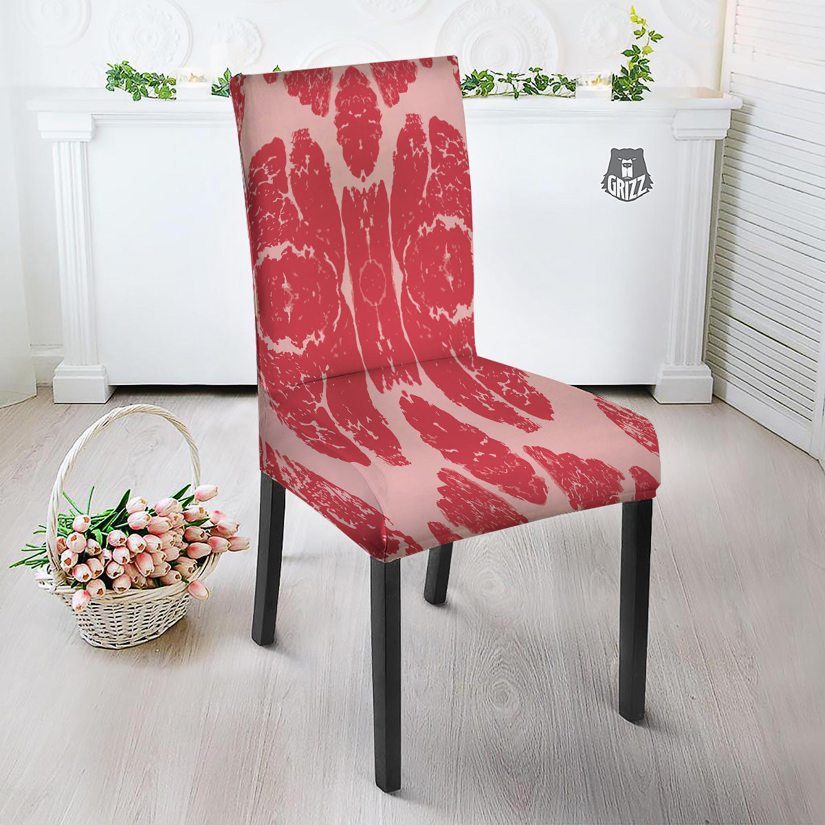Beef Texture Print Pattern Dining Chair Slipcover-grizzshop