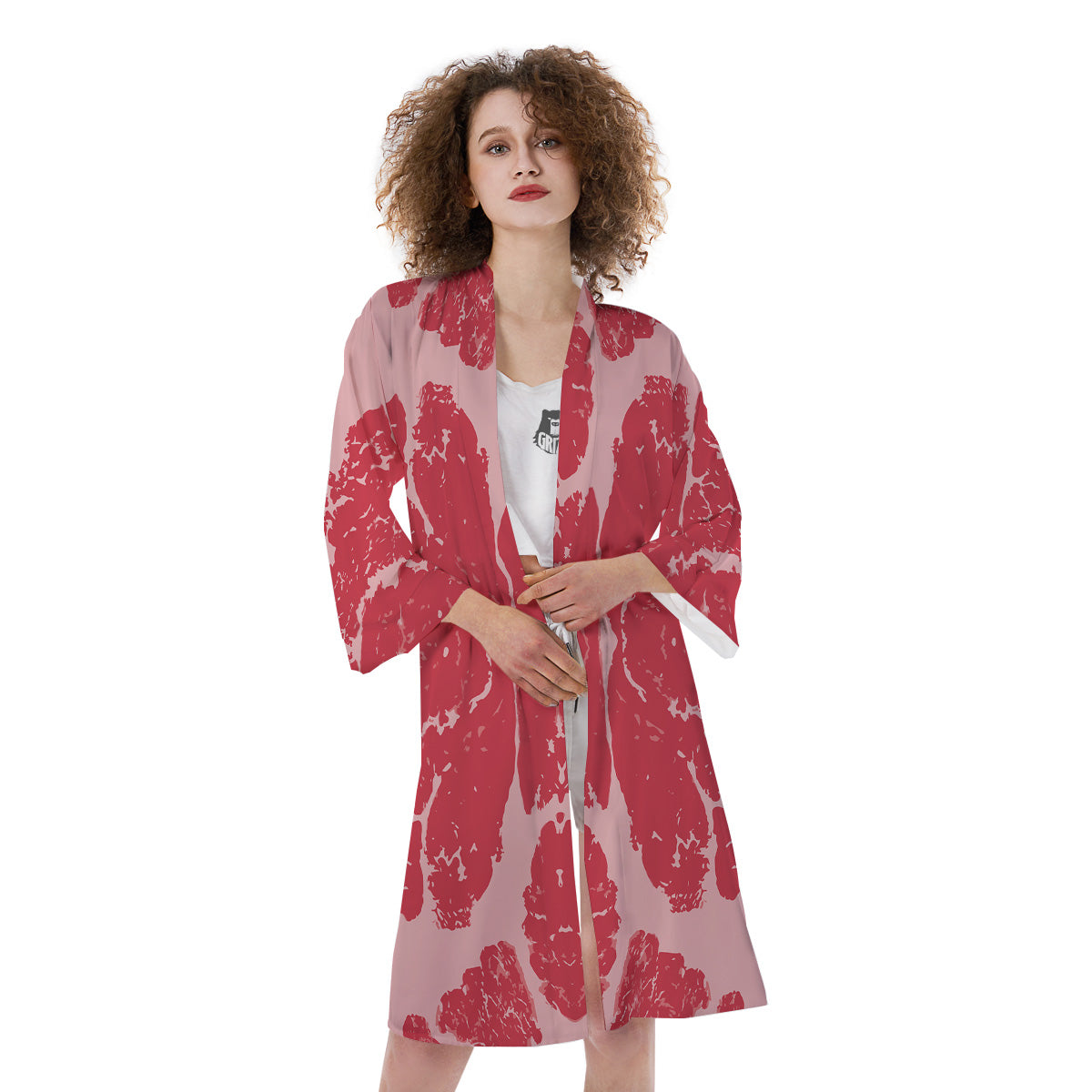Beef Texture Print Pattern Kimono-grizzshop