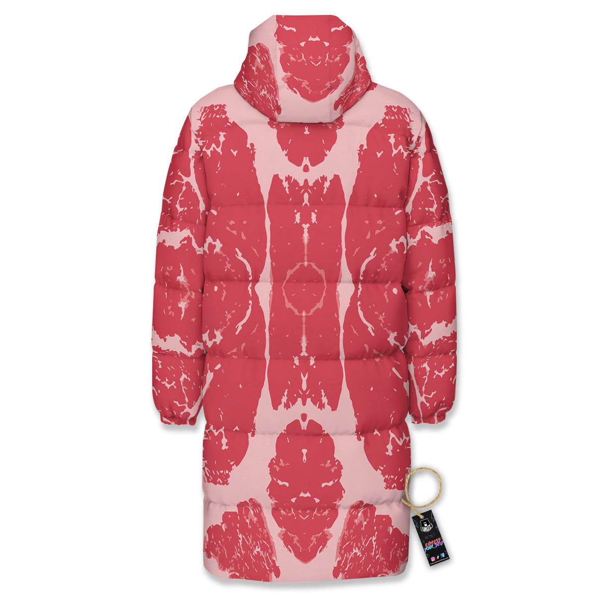 Beef Texture Print Pattern Long Down Jacket-grizzshop