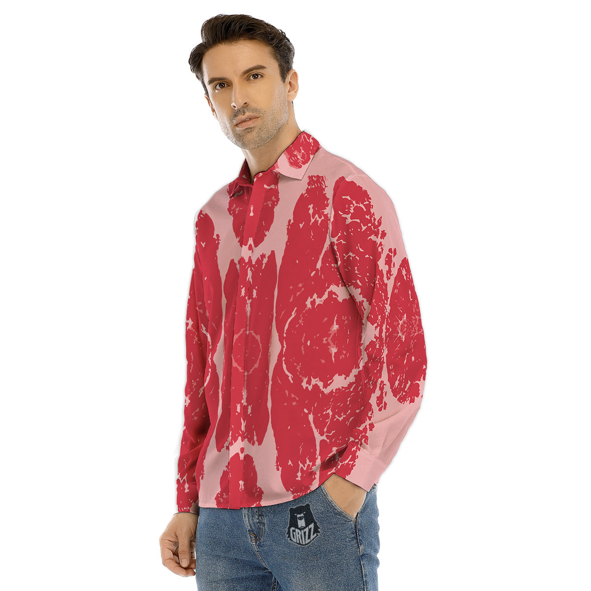 Beef Texture Print Pattern Men's Dress Shirts-grizzshop