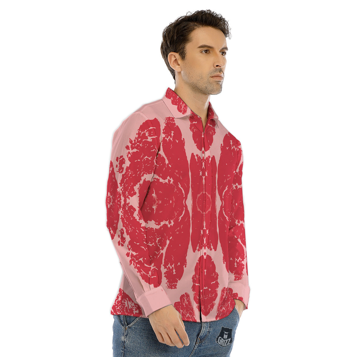 Beef Texture Print Pattern Men's Dress Shirts-grizzshop