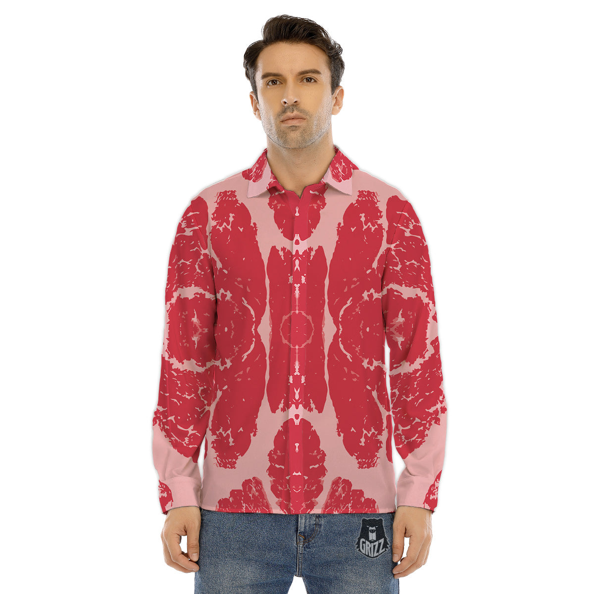 Beef Texture Print Pattern Men's Dress Shirts-grizzshop