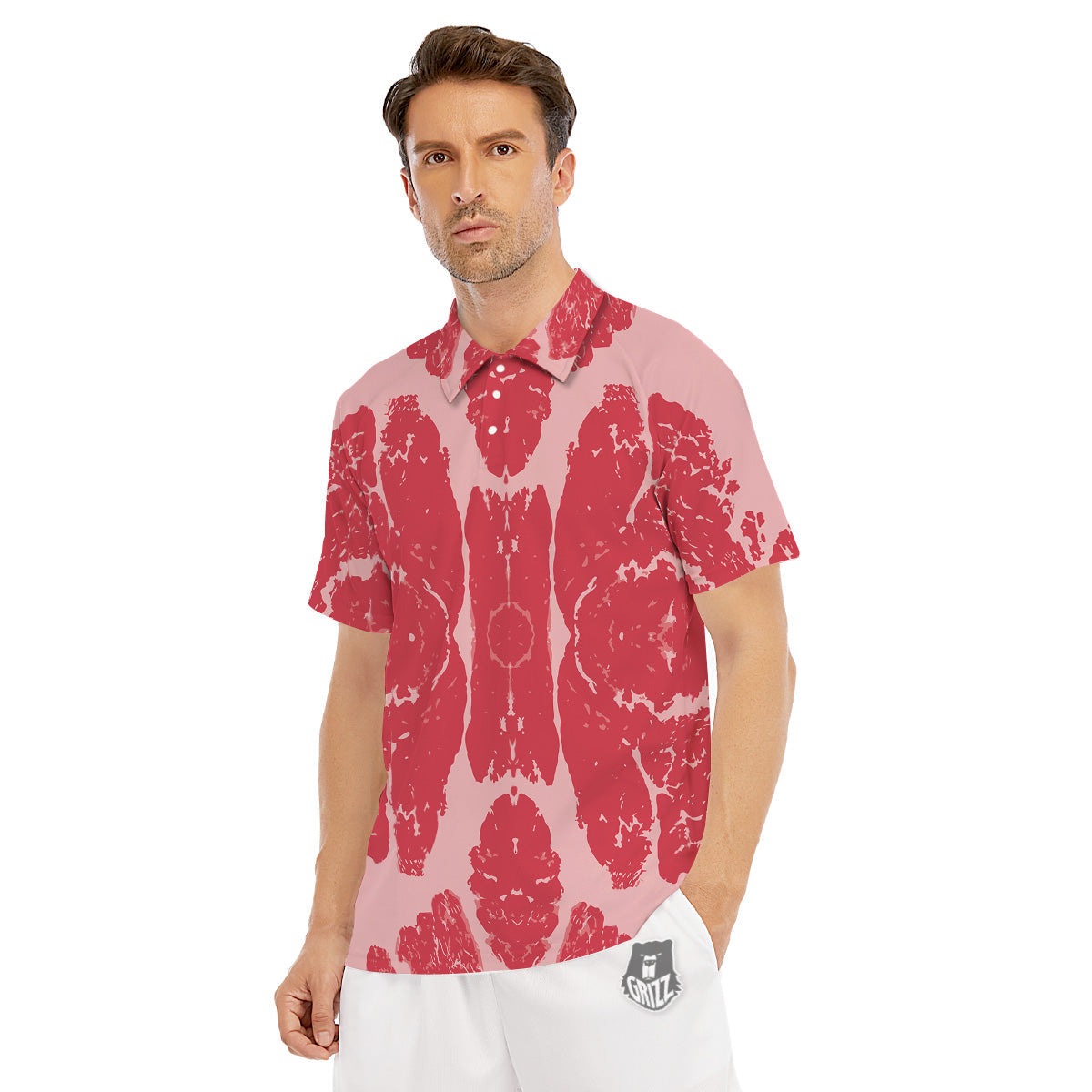 Beef Texture Print Pattern Men's Golf Shirts-grizzshop