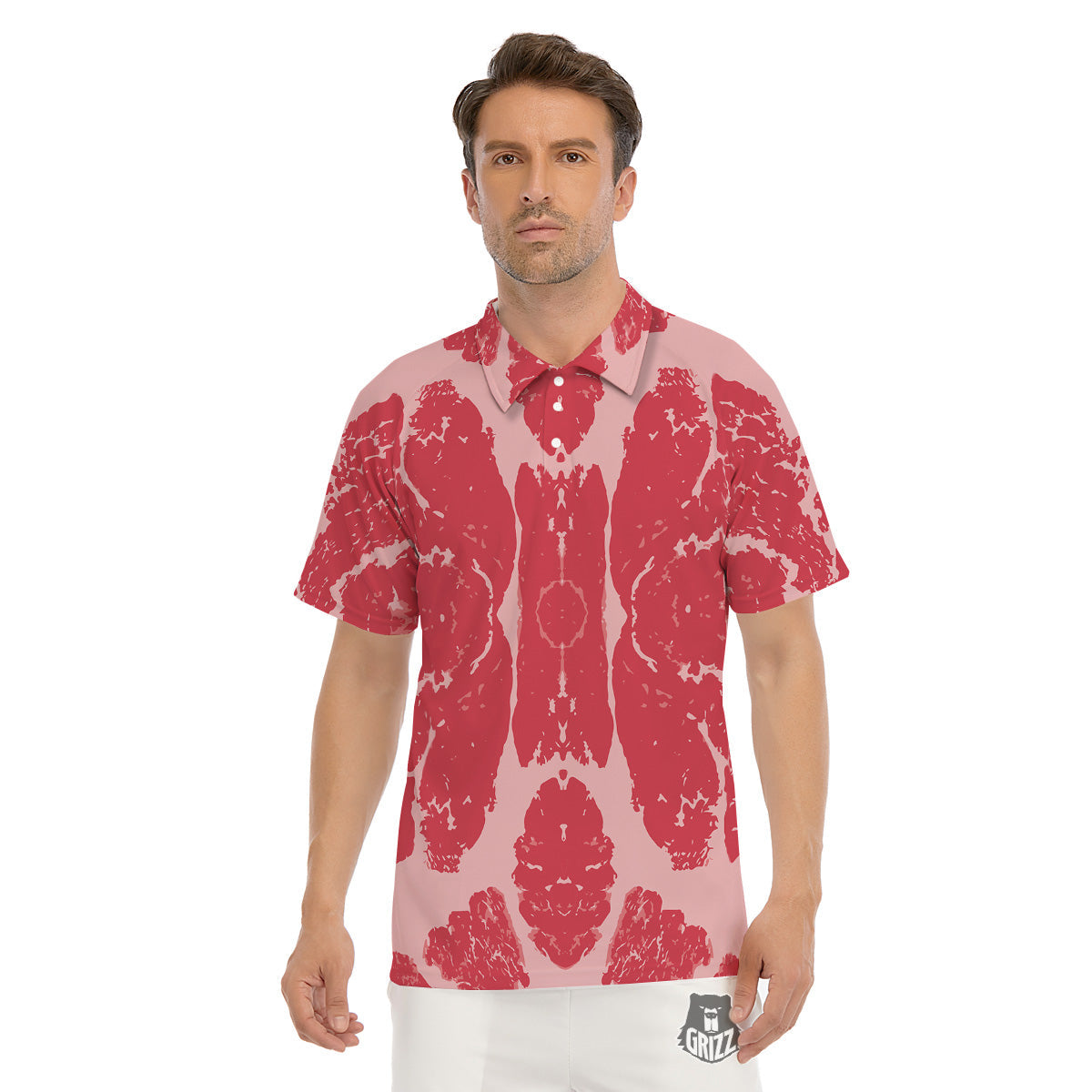 Beef Texture Print Pattern Men's Golf Shirts-grizzshop