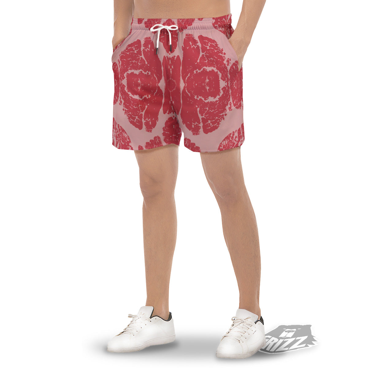 Beef Texture Print Pattern Men's Gym Shorts-grizzshop