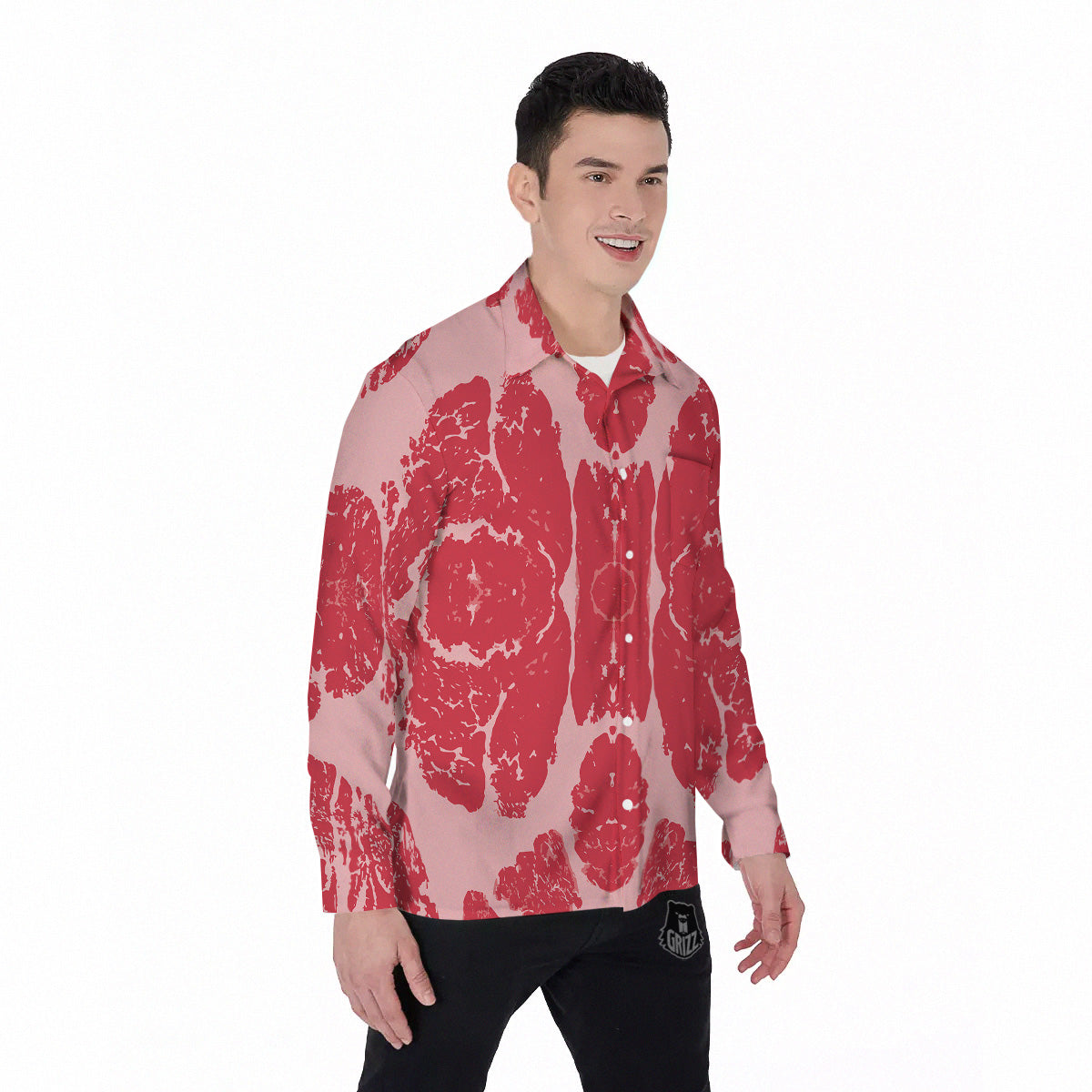 Beef Texture Print Pattern Men's Long Sleeve Shirts-grizzshop
