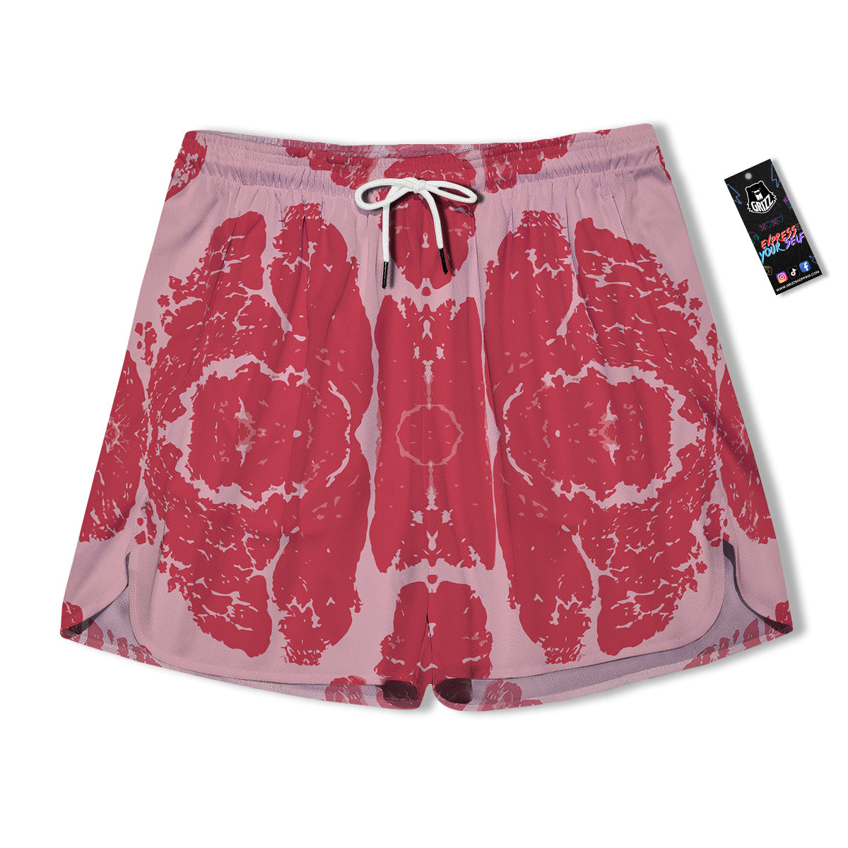 Beef Texture Print Pattern Men's Running Shorts-grizzshop