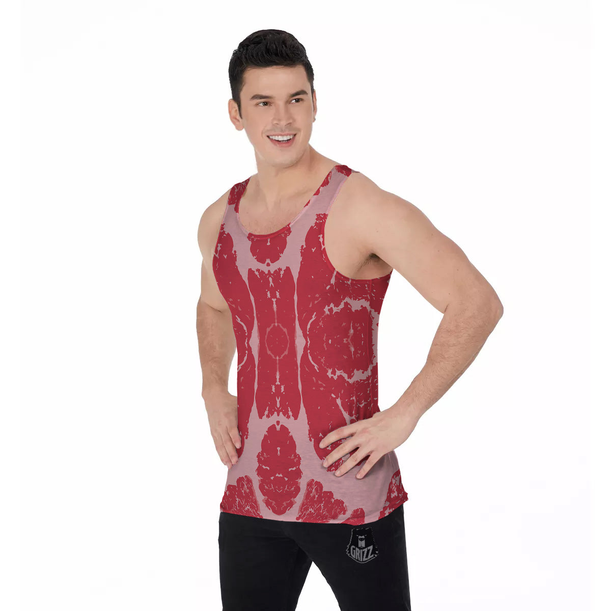 Beef Texture Print Pattern Men's Tank Top-grizzshop