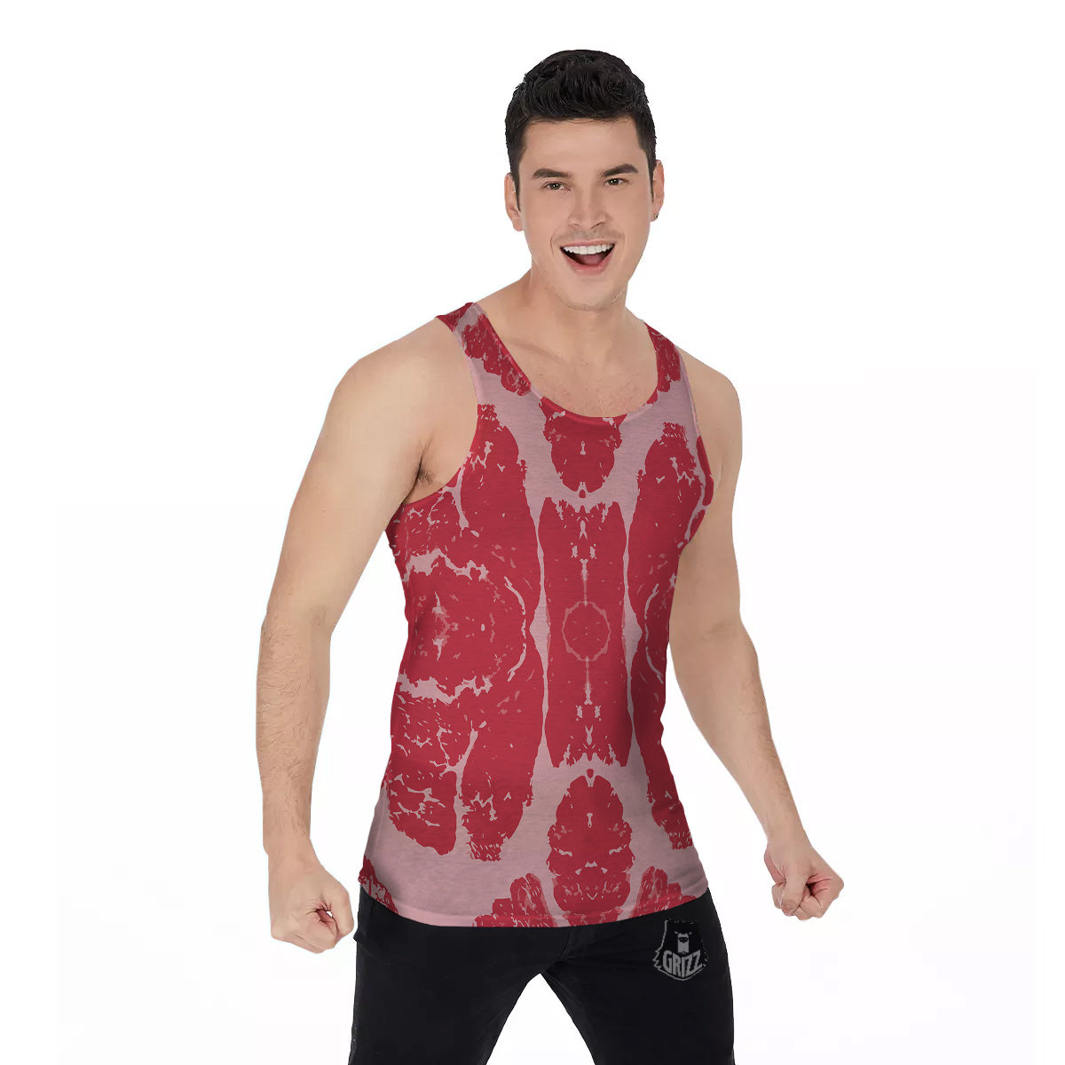 Beef Texture Print Pattern Men's Tank Top-grizzshop
