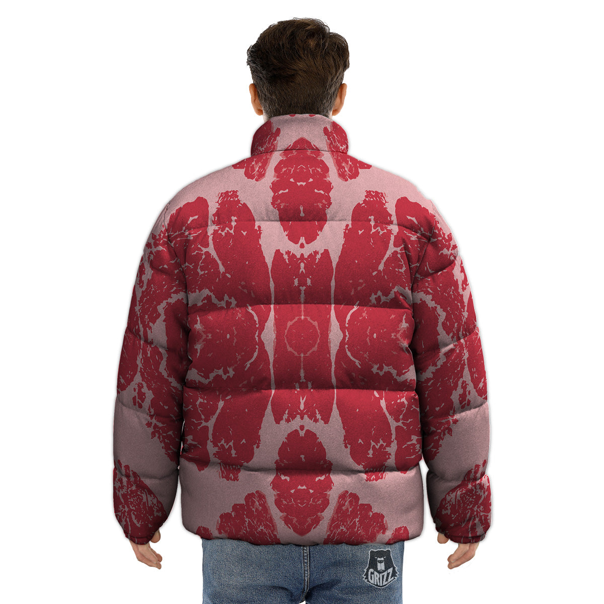 Beef Texture Print Pattern Puffer Jacket-grizzshop