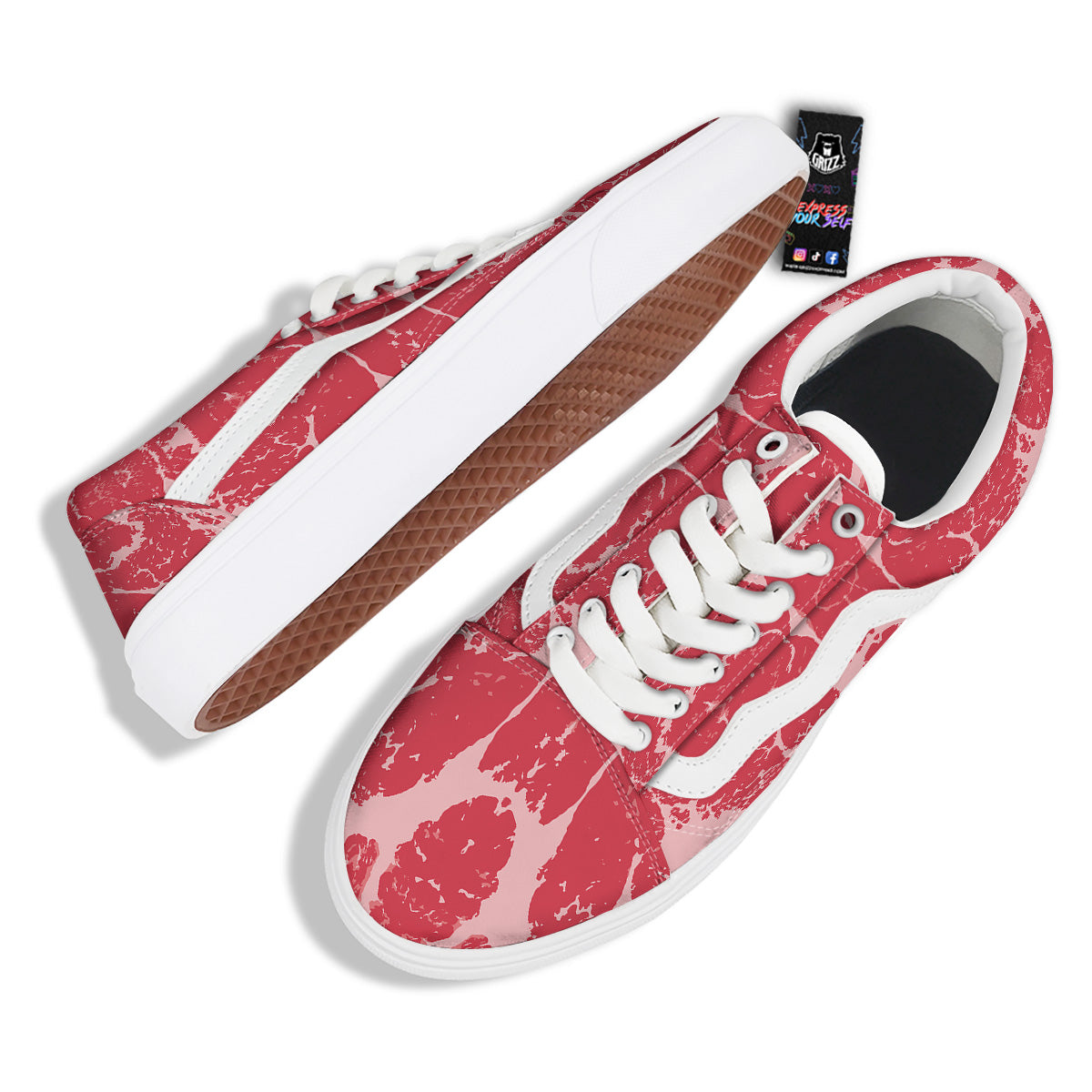 Beef Texture Print Pattern Skate Shoes-grizzshop