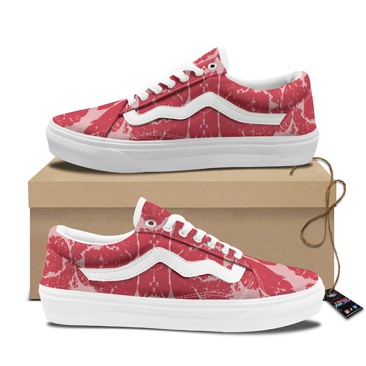 Beef Texture Print Pattern Skate Shoes-grizzshop
