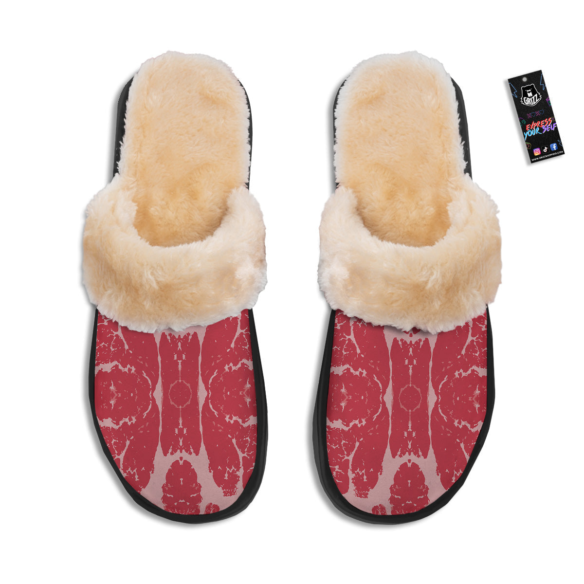 Beef Texture Print Pattern Slippers-grizzshop
