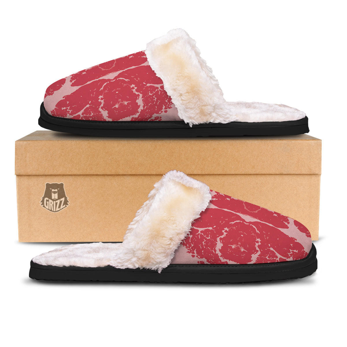 Beef Texture Print Pattern Slippers-grizzshop