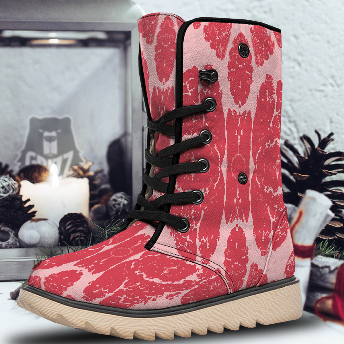 Beef Texture Print Pattern Snow Boots-grizzshop