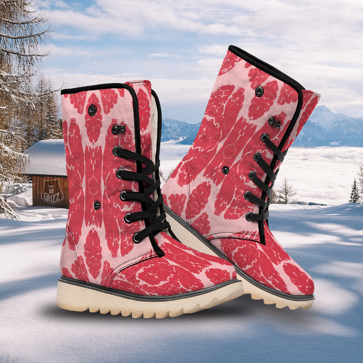 Beef Texture Print Pattern Snow Boots-grizzshop