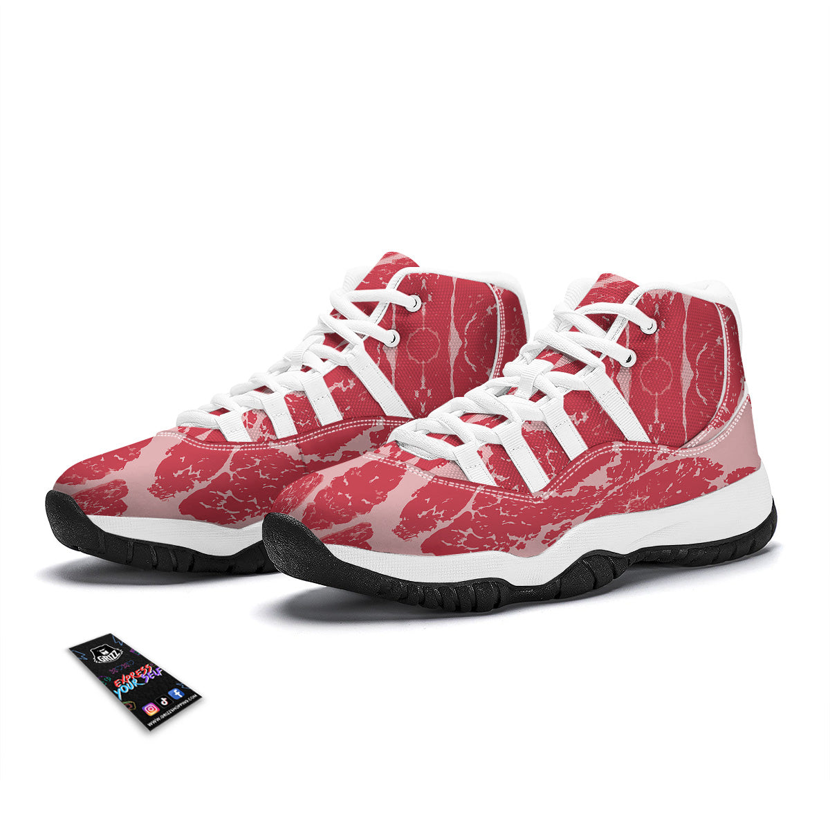 Beef Texture Print Pattern White Bball Shoes-grizzshop