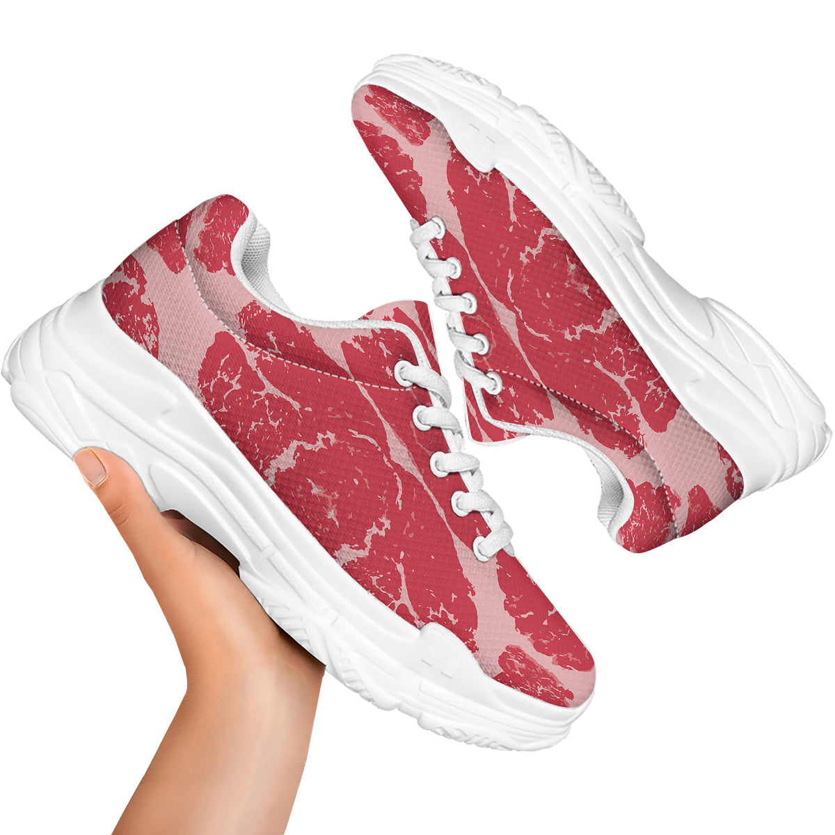 Beef Texture Print Pattern White Chunky Shoes-grizzshop