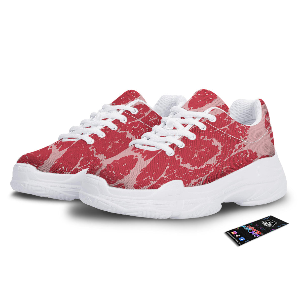Beef Texture Print Pattern White Chunky Shoes-grizzshop