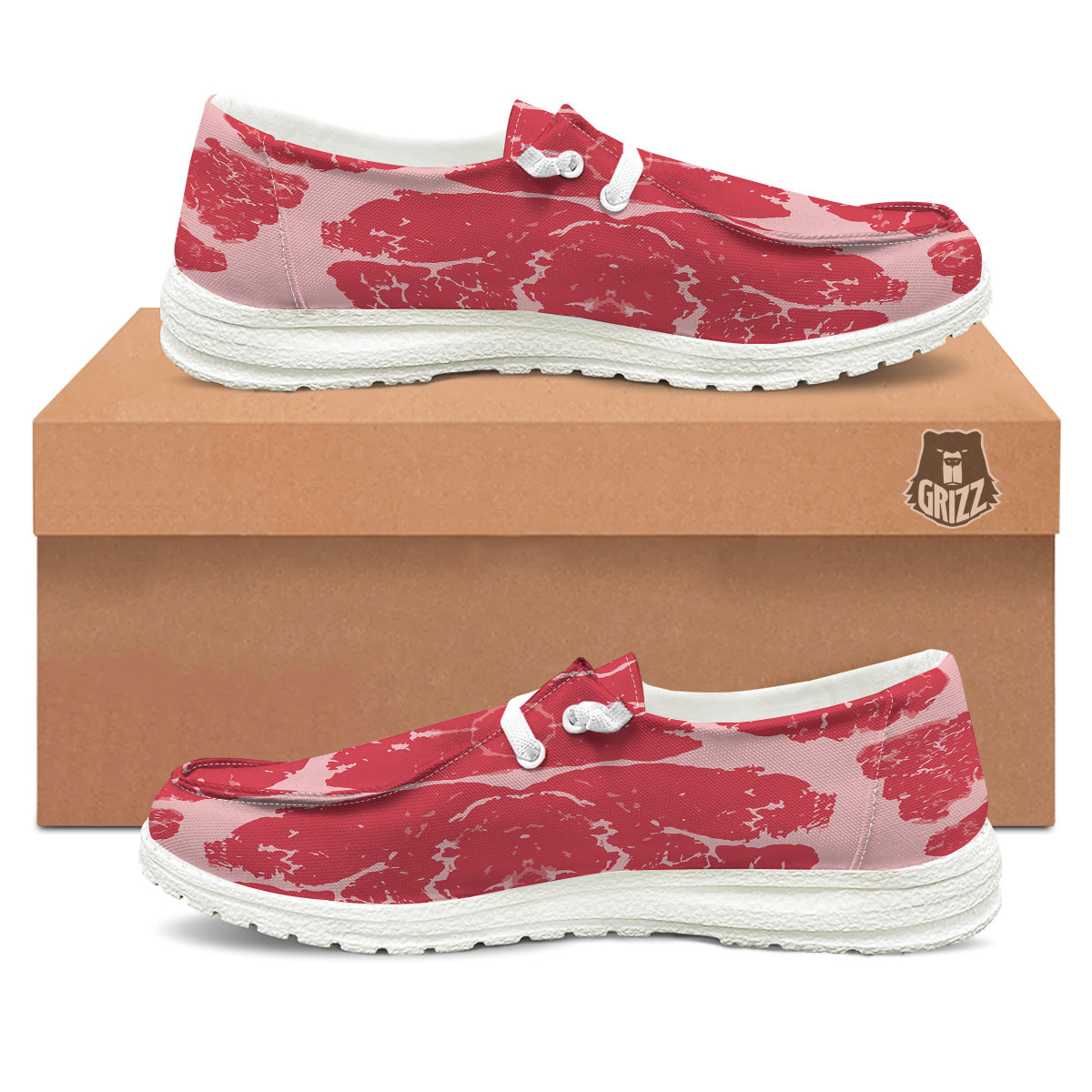 Beef Texture Print Pattern White Loafers-grizzshop