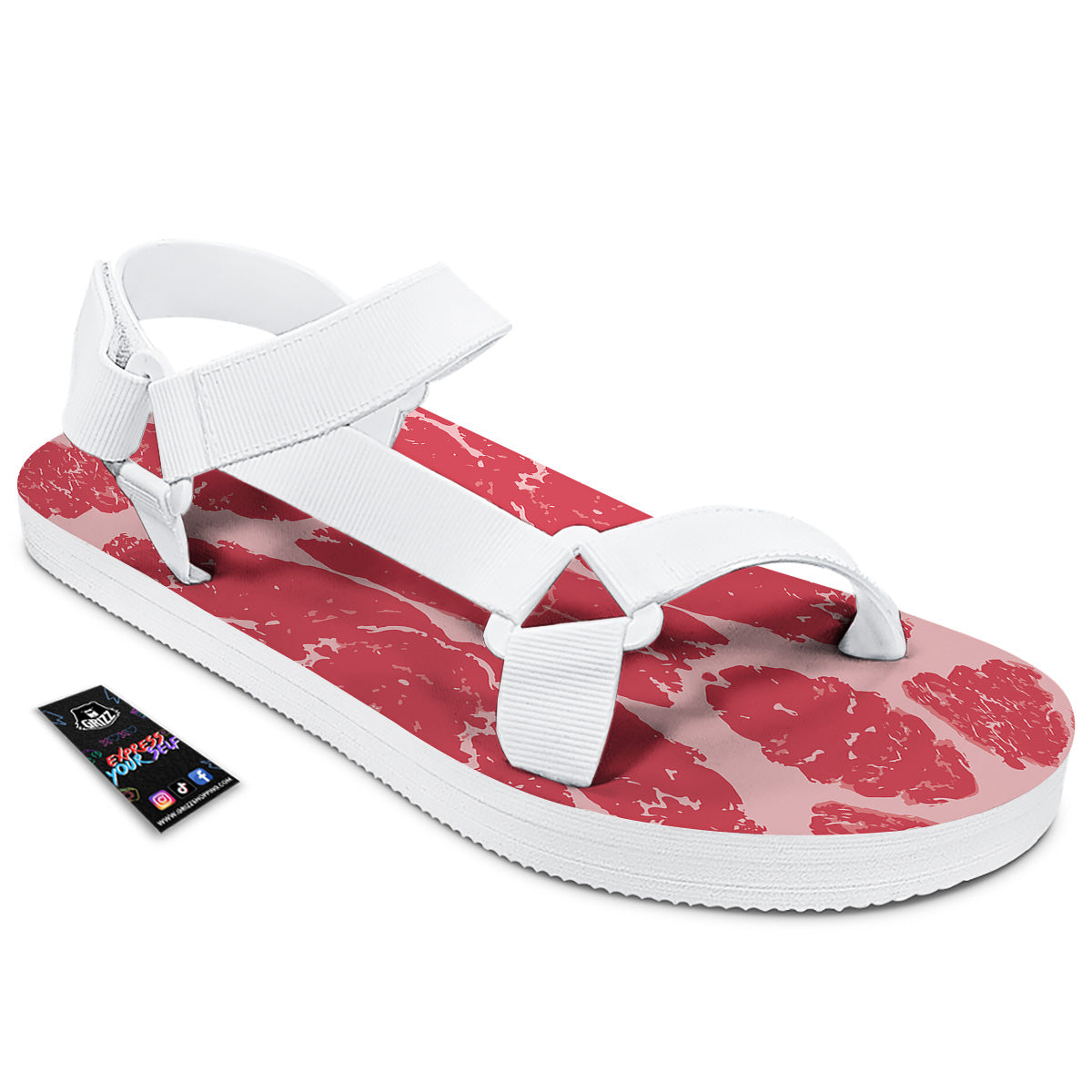Beef Texture Print Pattern White Open Toe Sandals-grizzshop