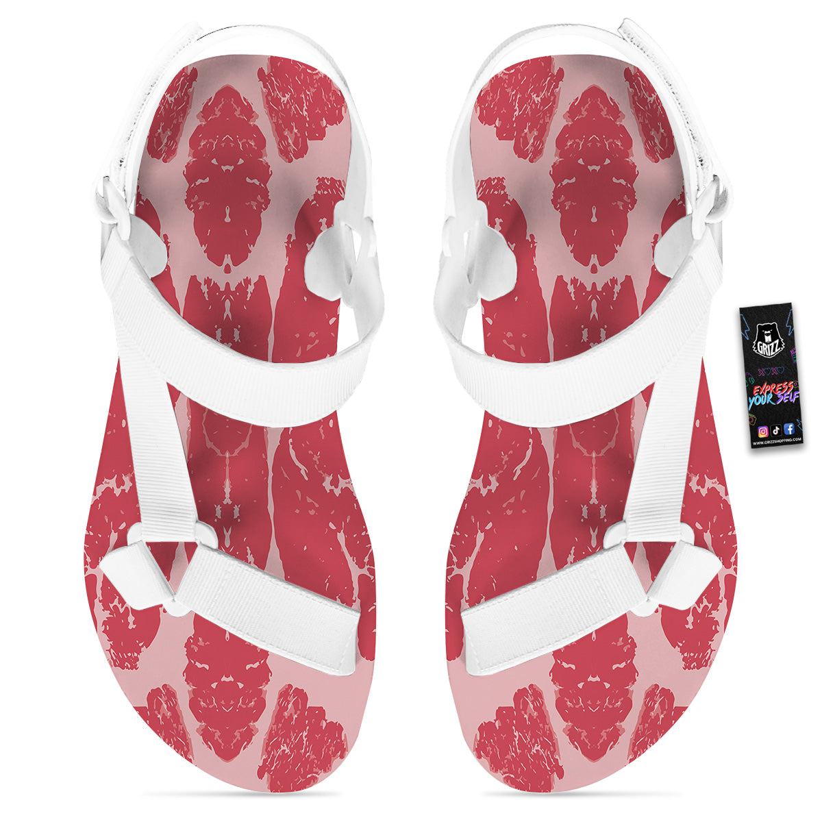 Beef Texture Print Pattern White Open Toe Sandals-grizzshop