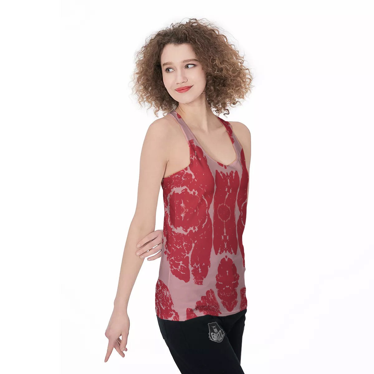 Beef Texture Print Pattern Women's Racerback Tank Top-grizzshop