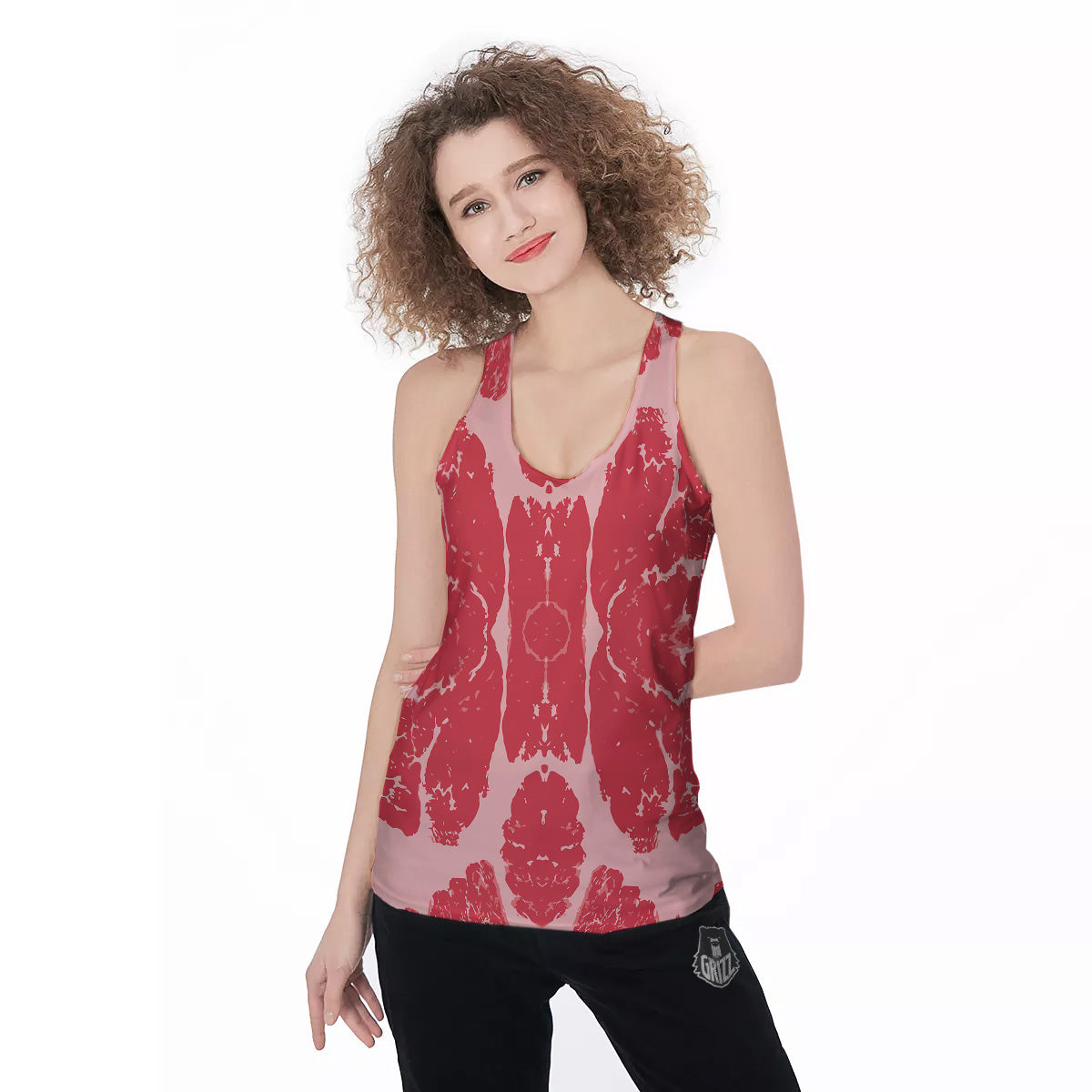 Beef Texture Print Pattern Women's Racerback Tank Top-grizzshop