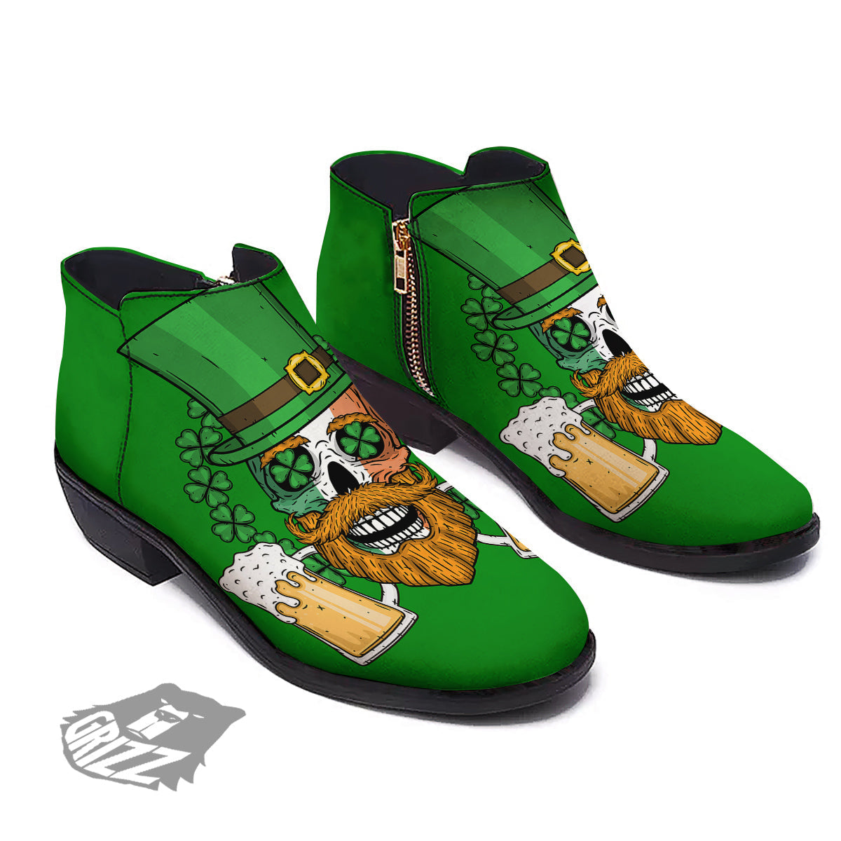 Beer And Clover St. Patrick's Day Print Ankle Boots-grizzshop