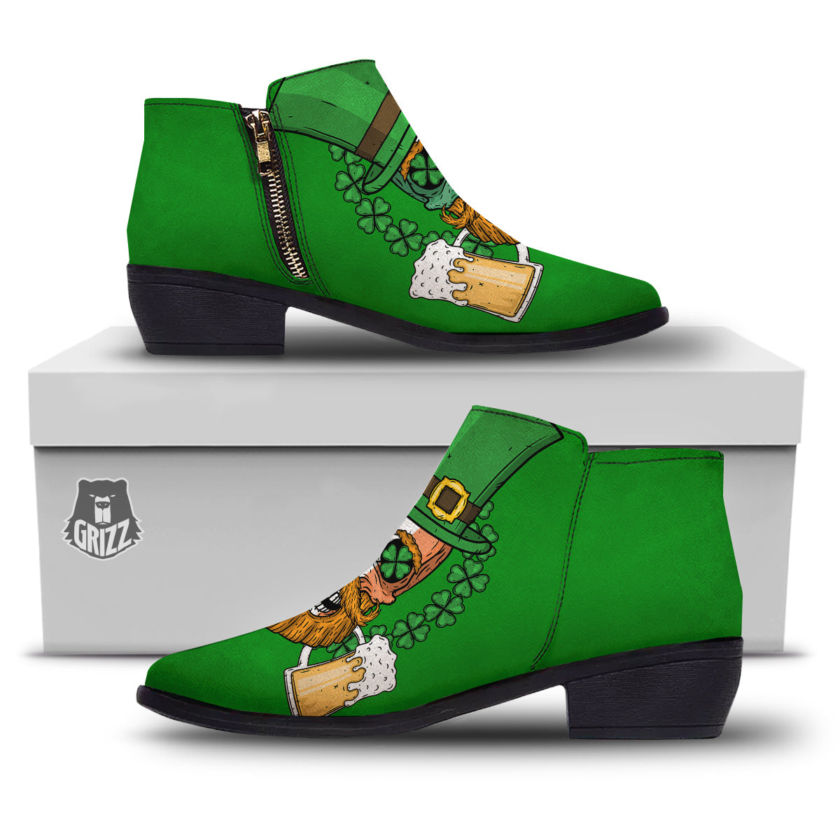 Beer And Clover St. Patrick's Day Print Ankle Boots-grizzshop