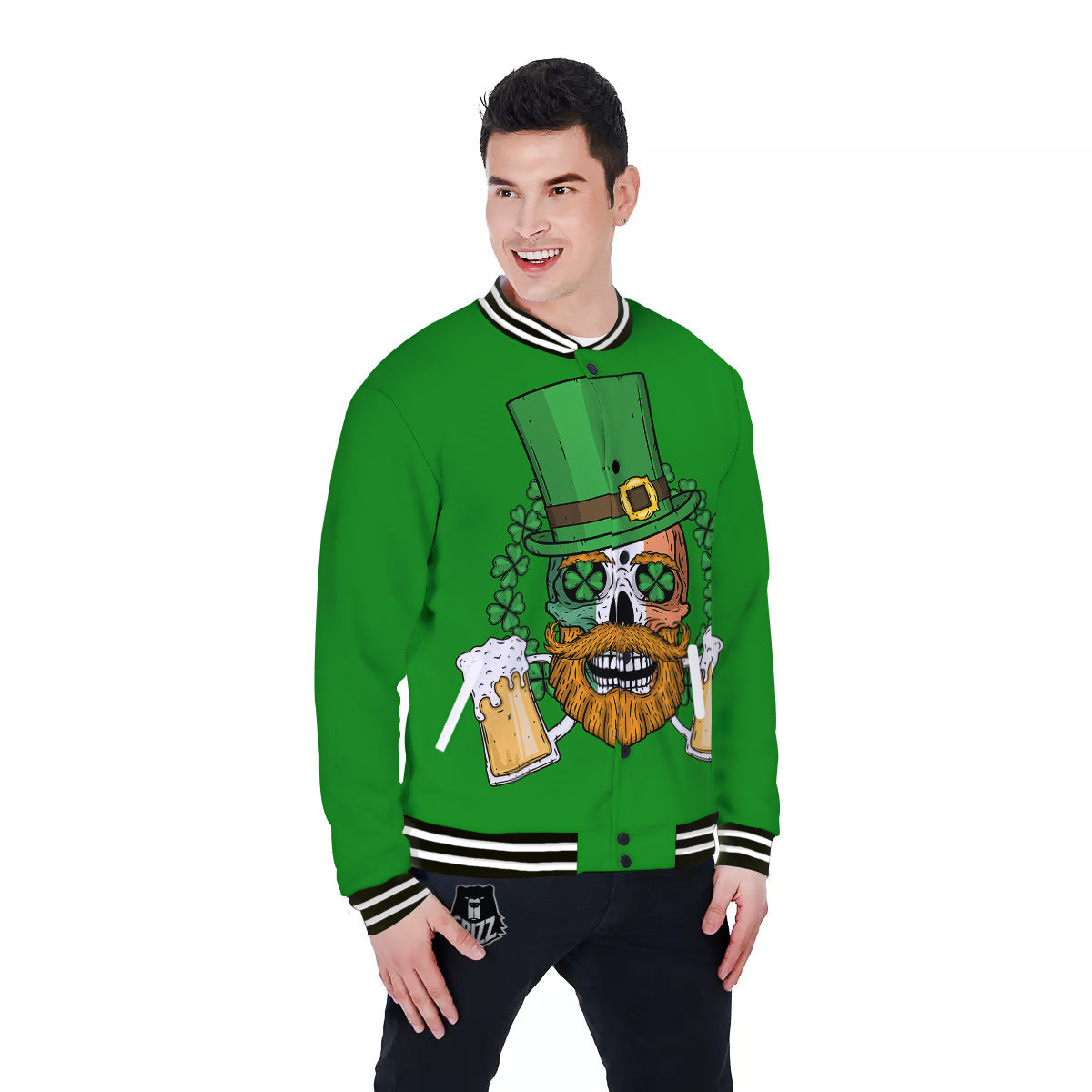 Beer And Clover St. Patrick's Day Print Baseball Jacket-grizzshop