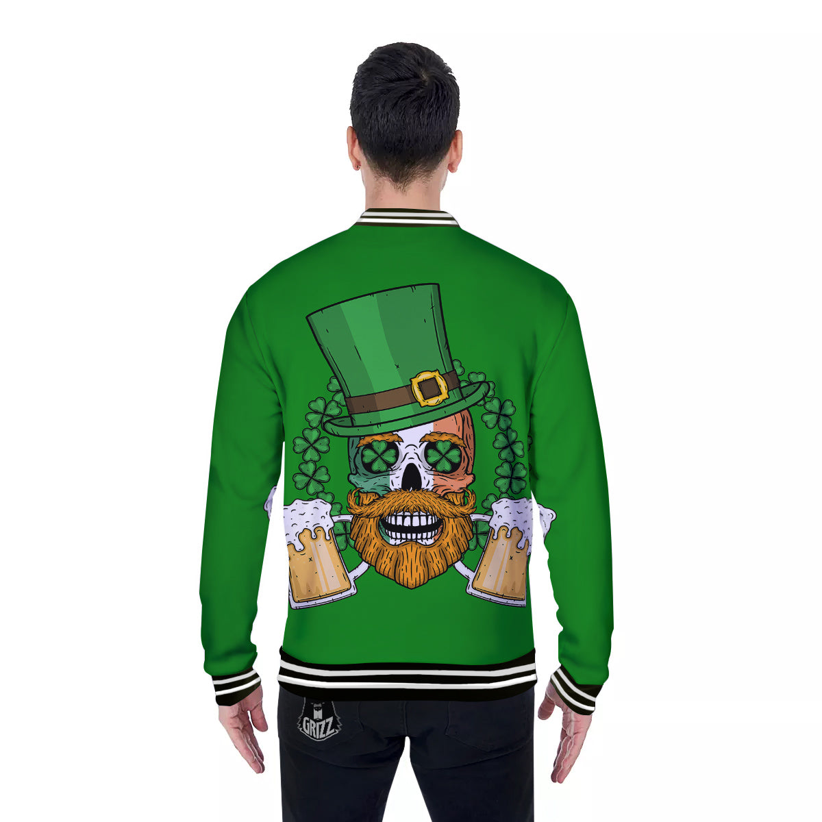 Beer And Clover St. Patrick's Day Print Baseball Jacket-grizzshop