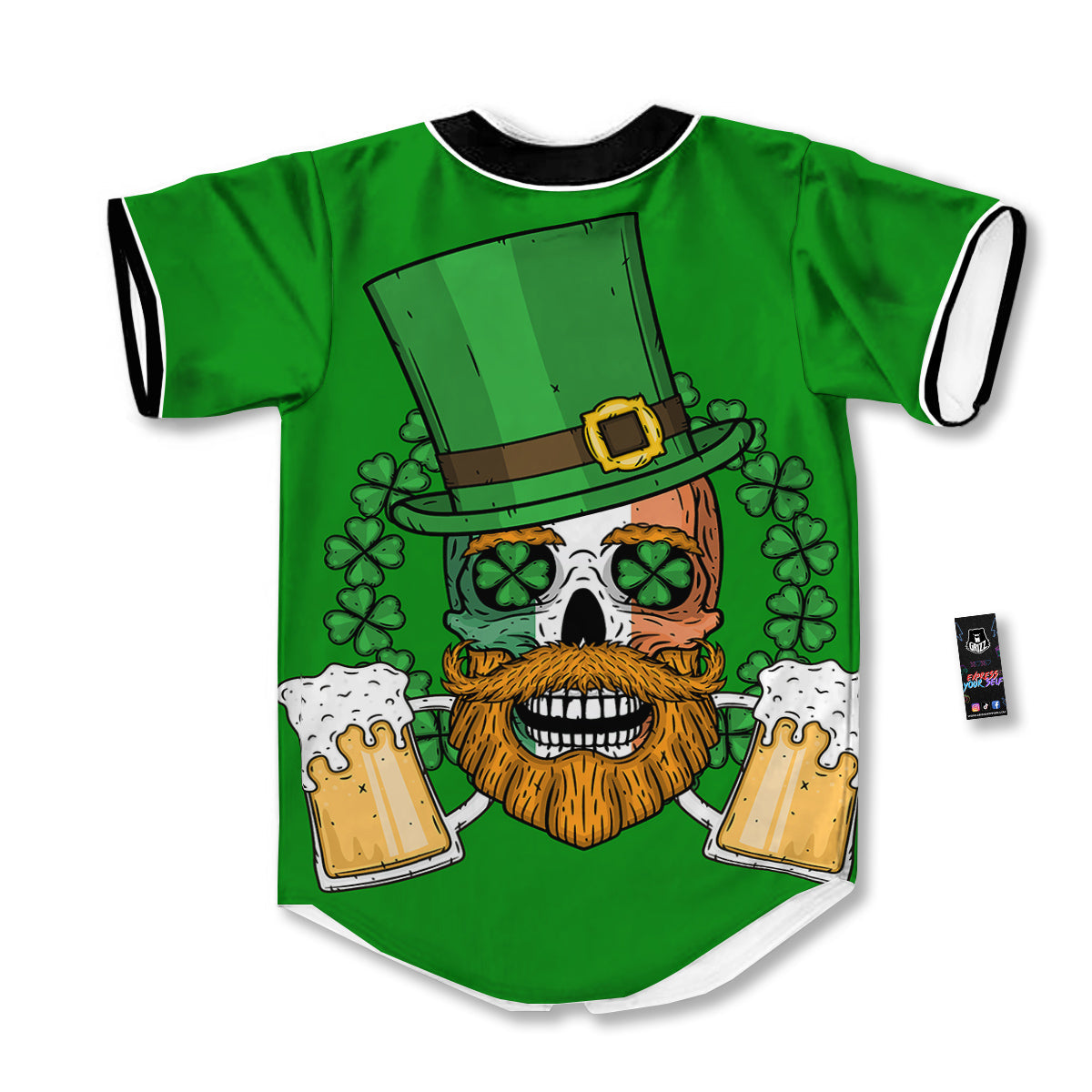 Beer And Clover St. Patrick's Day Print Baseball Jersey-grizzshop