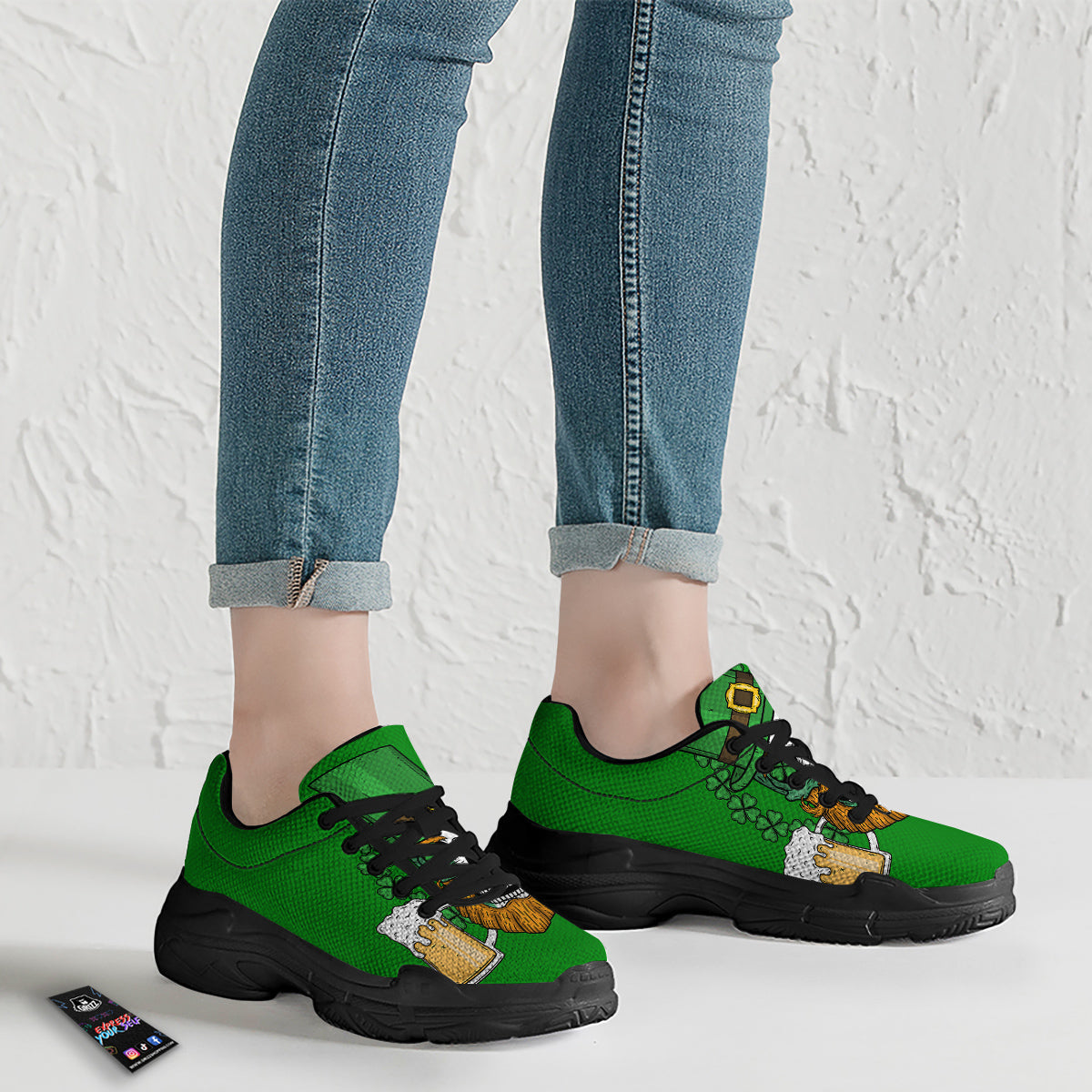 Beer And Clover St. Patrick's Day Print Black Chunky Shoes-grizzshop