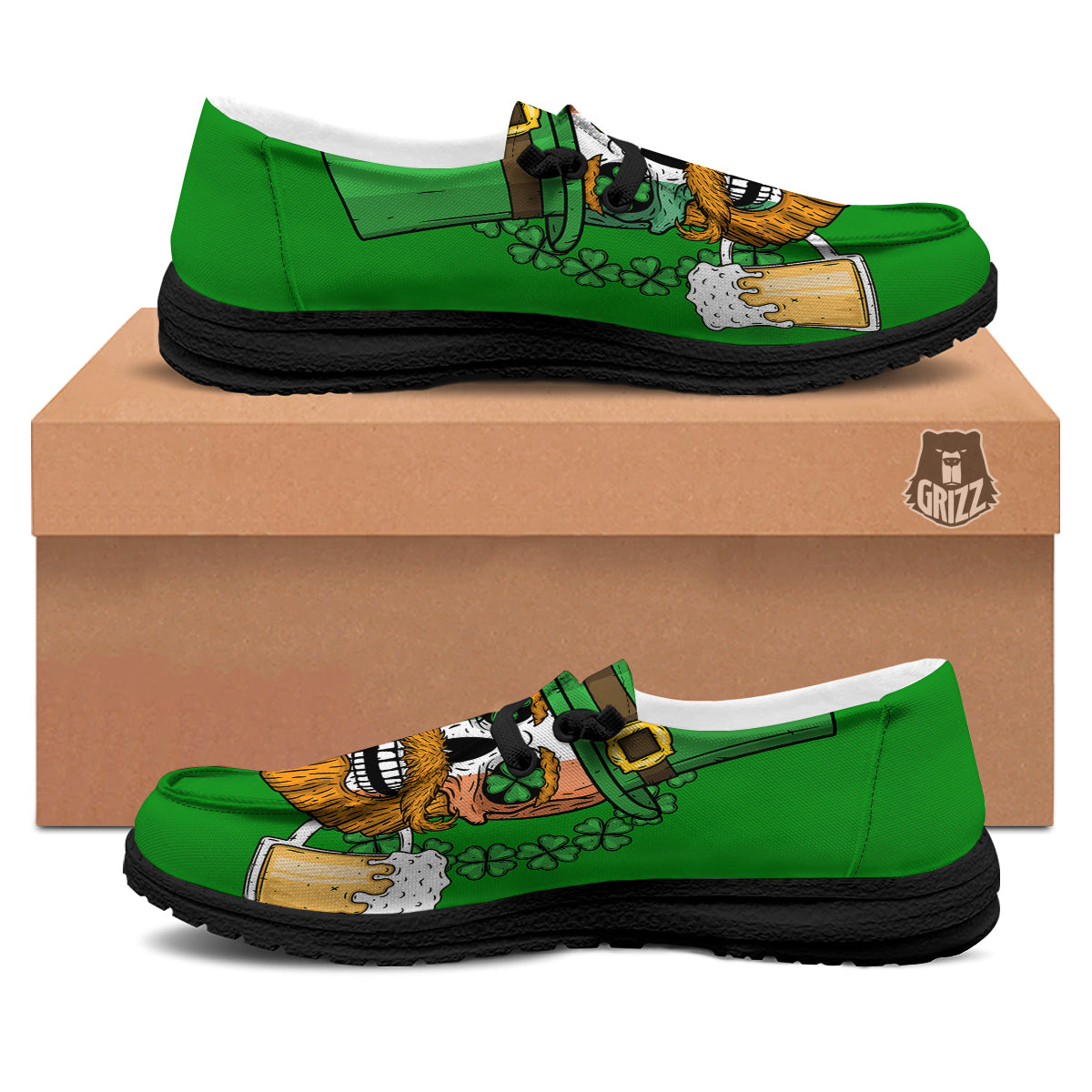 Beer And Clover St. Patrick's Day Print Black Loafers-grizzshop