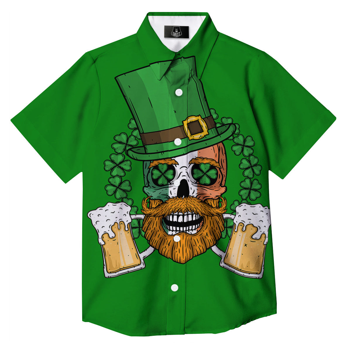 Beer And Clover St. Patrick's Day Print Button Up Shirt-grizzshop
