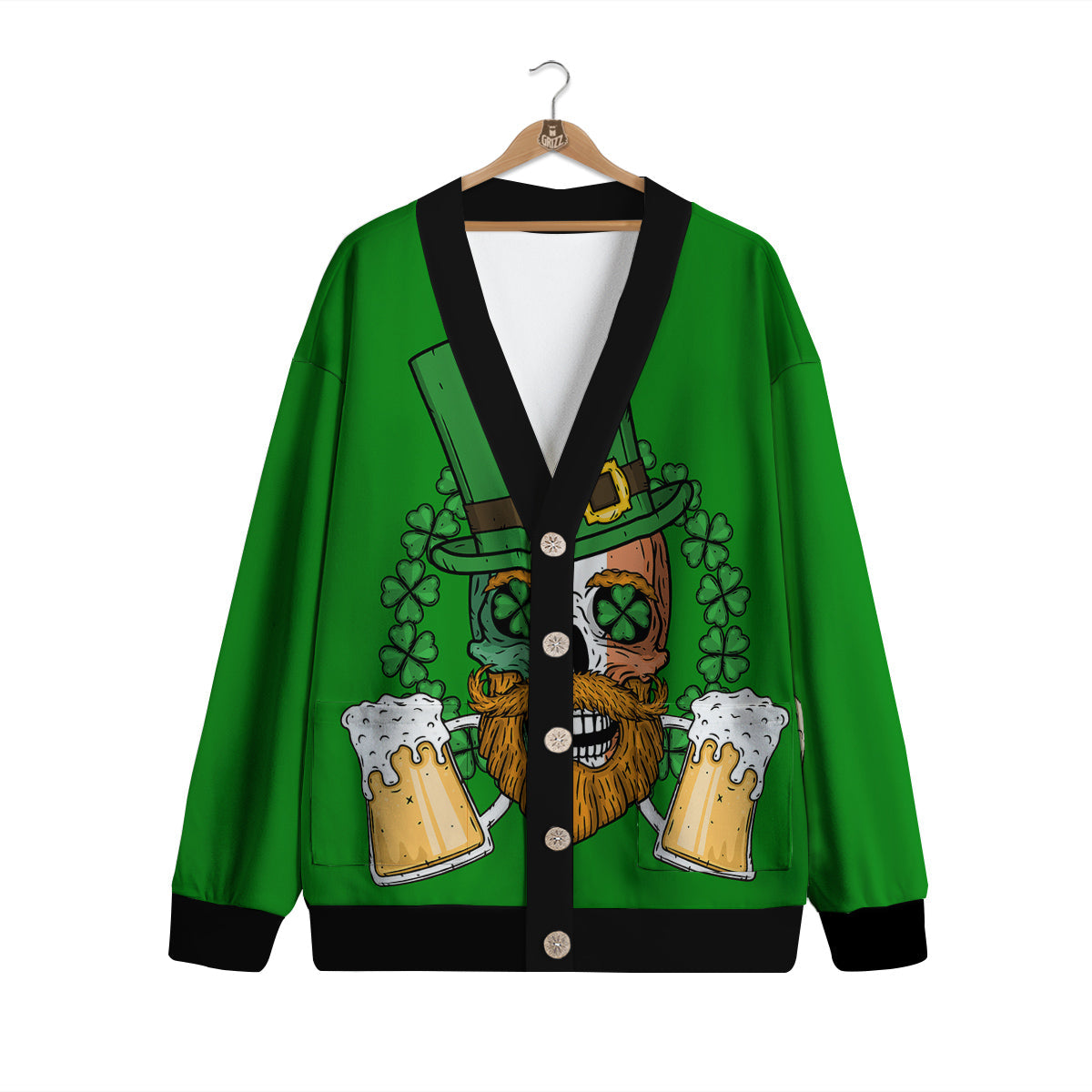 Beer And Clover St. Patrick's Day Print Cardigan-grizzshop