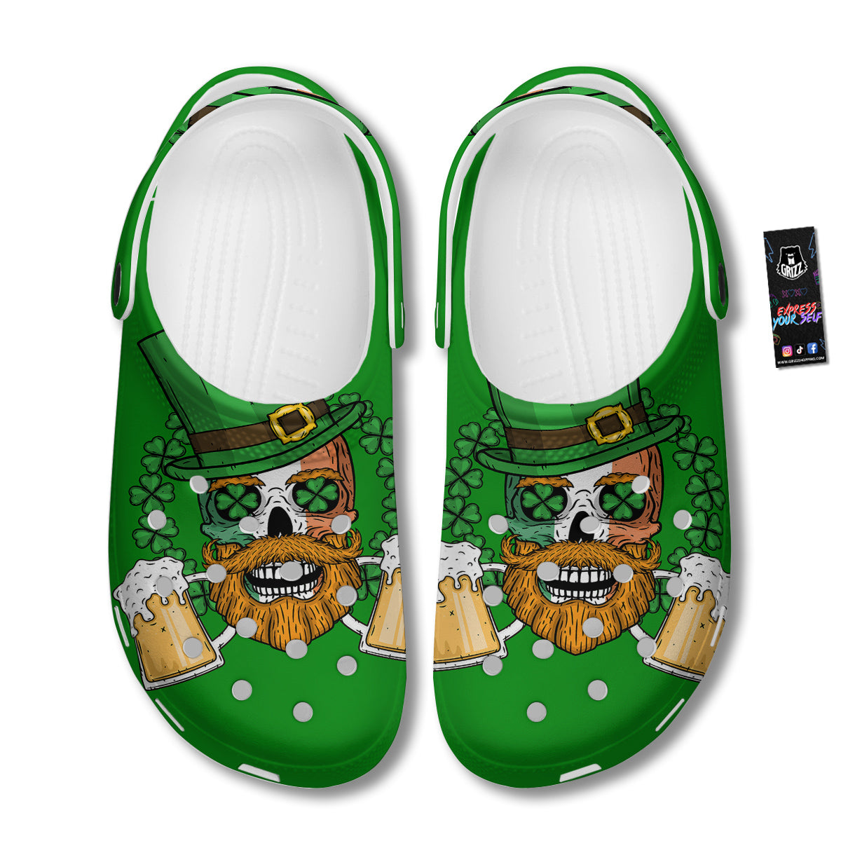 Beer And Clover St. Patrick's Day Print Clog-grizzshop